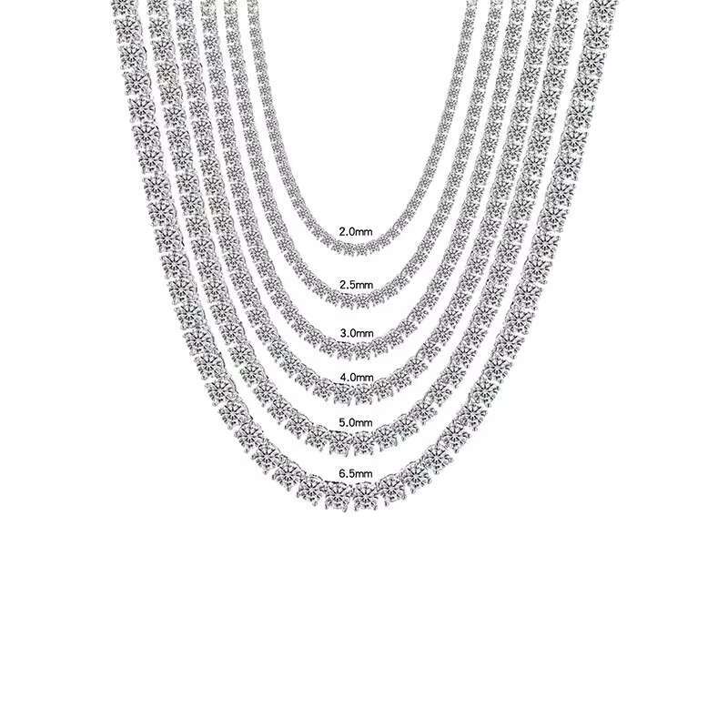 Sier tester with cubic zirconia silica tennis necklace for men and women, chain type