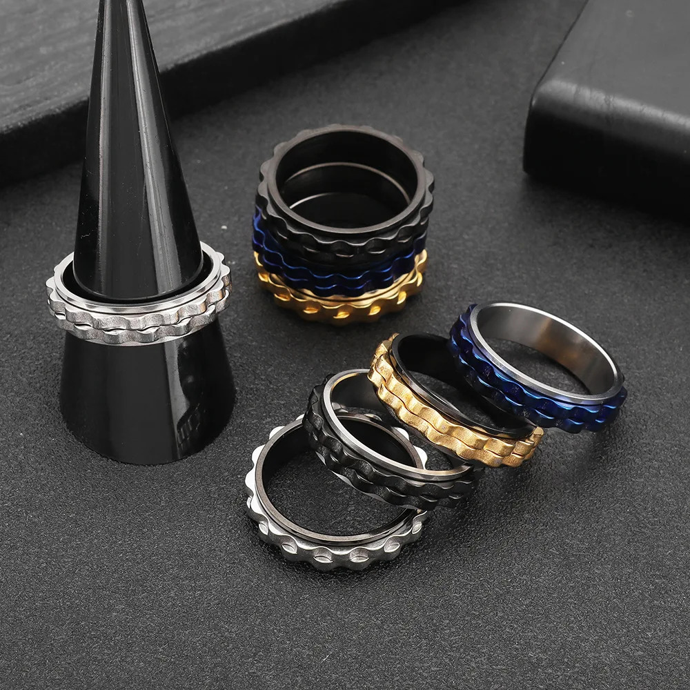 6mm Wide Rotating Gear 316L Stainless Steel Rings Silver Color Ring for Women Men Jewelry Non-fading High-quality 251110