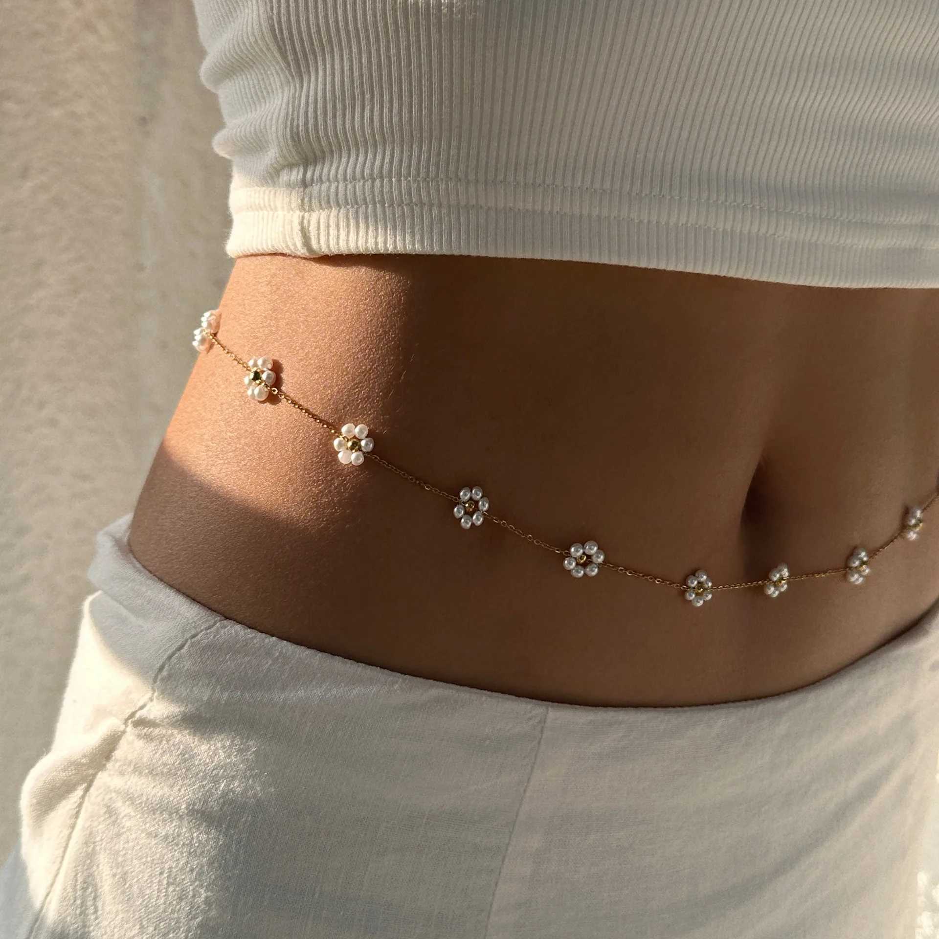 Punk round white stainless steel waist chain trend bohemian rhinestone belly chain warm and sexy beach bikini body jewelry X250410