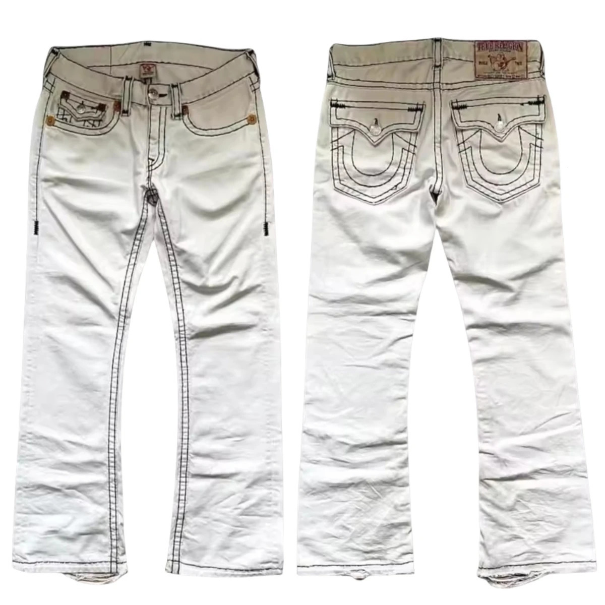 Fashion Goth Y2k Jeans White Retro Punk Low Waist Pants Men and Women Harajuku Casual Baggy Jeans Embroidery Pattern Streetwear 250409