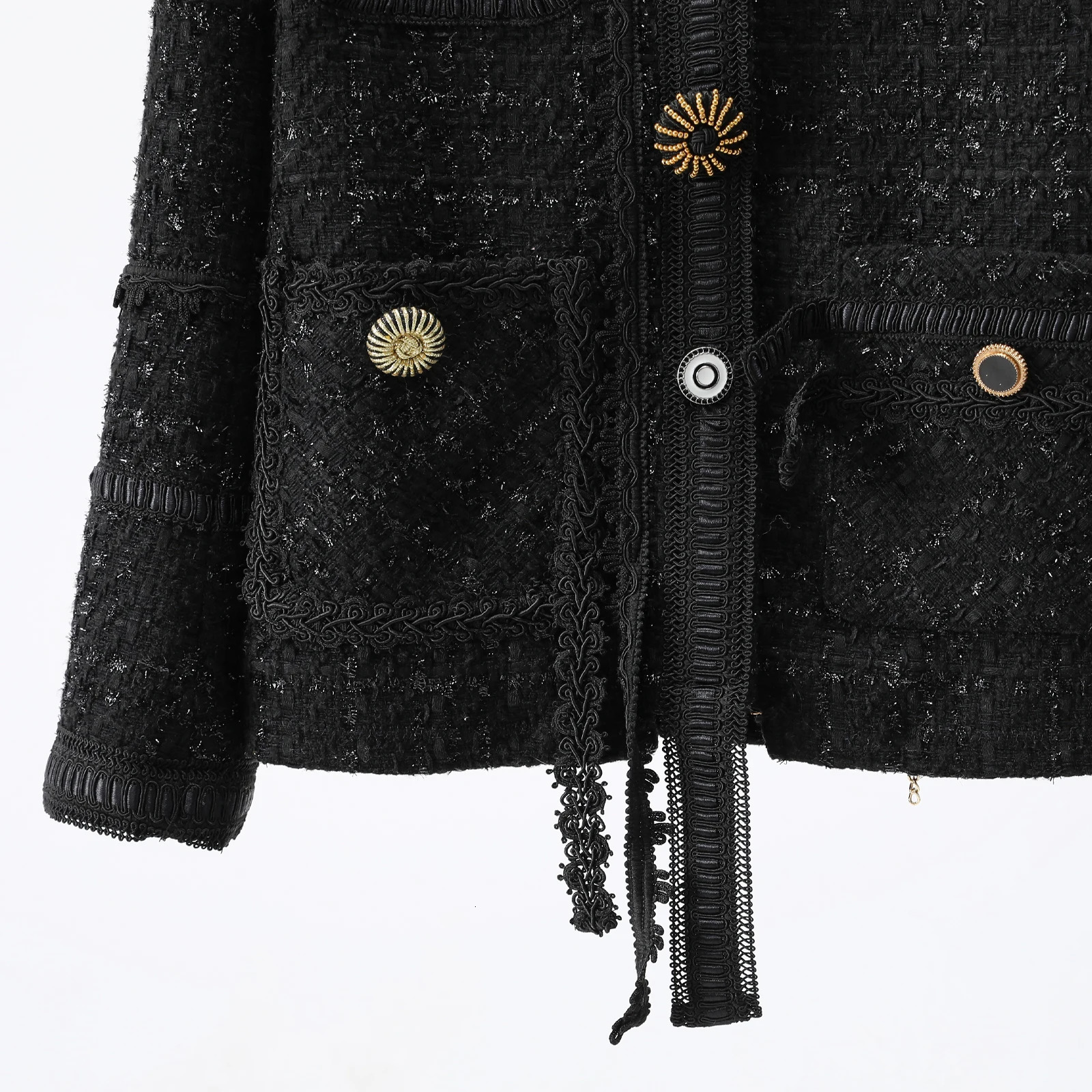 fashion elegant casual highend n black versatile tweed jacket for ladies 251110