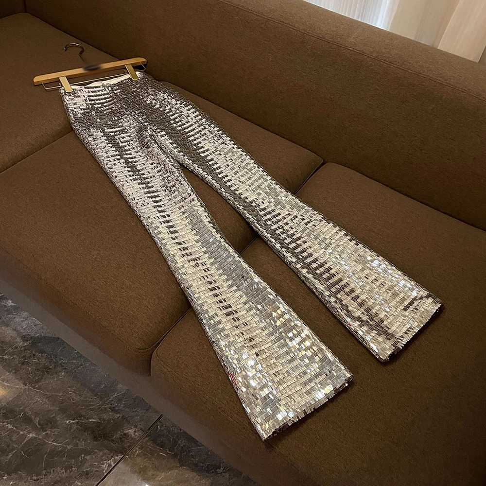 TWOTWINSTYLE Solid Sequin Two Piece Sets For Women Lapel Long Sleeveltop High Waist Pants Elegant Set Female Fashion W251110