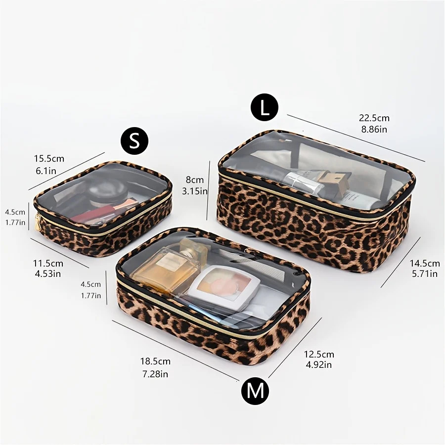 Leopard Print Clear Makeup Bag - Waterproof Large Capacity Travel Cosmetic Organizer with Zipper 251110