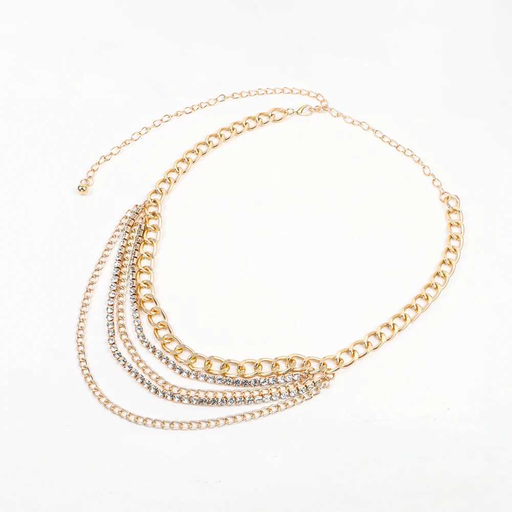 Punk Metal Waist Chain Beach Body Chain Rhinestone Mtilayer Summer Luxury Gold 1-Piece Set X250410