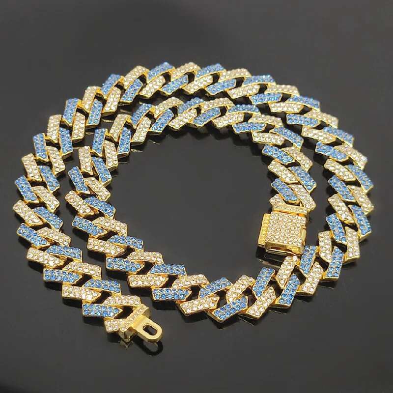 Popular small flip top hiphop pink blue hip hop Cuban chain quadrilateral bar prismatic mens necklace