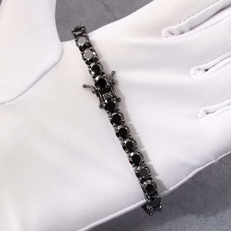 Fashion Jewelry 6MM Wide Chain GRA Certificate Color Black VVS Moissanite Diamond 925 Sterling Silver Tennis Chain