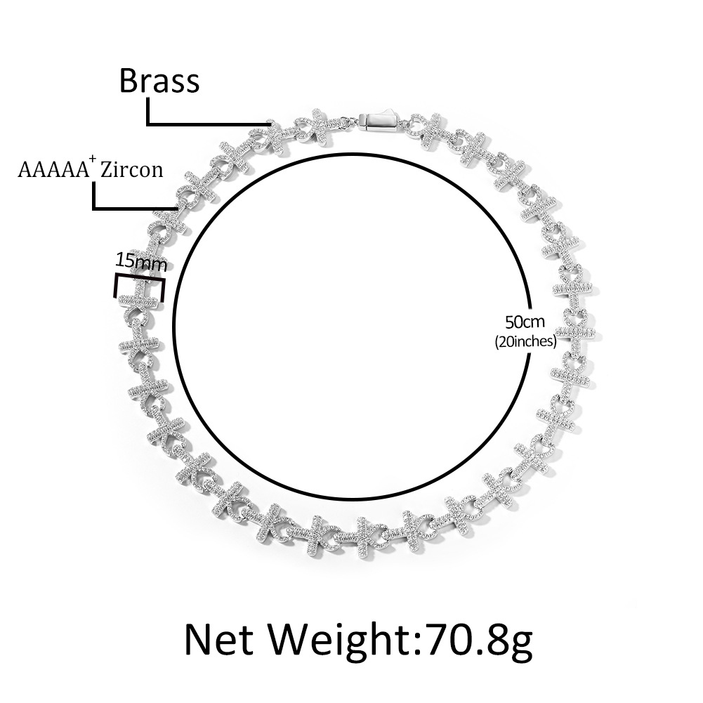 15mm Hip Hop Cross Infinite Cuban Chain Necklace Bracelet 5A Cubic Zirconia Choker Collar Mens Jewelry