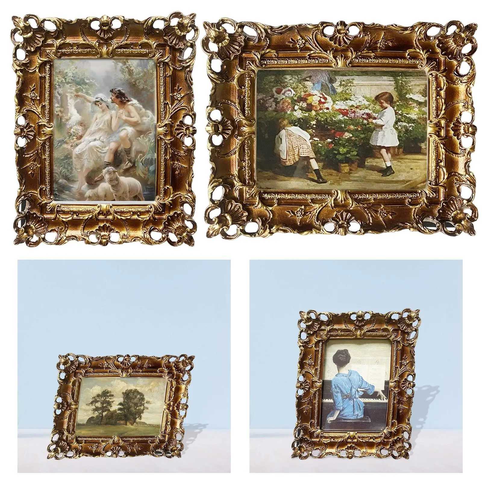 Vintage Style Picture Rectangle Embossed Display Tabletop Wall Hanging Resin Photo Frame for Decoration Home Arts Portrait L251110 H260306
