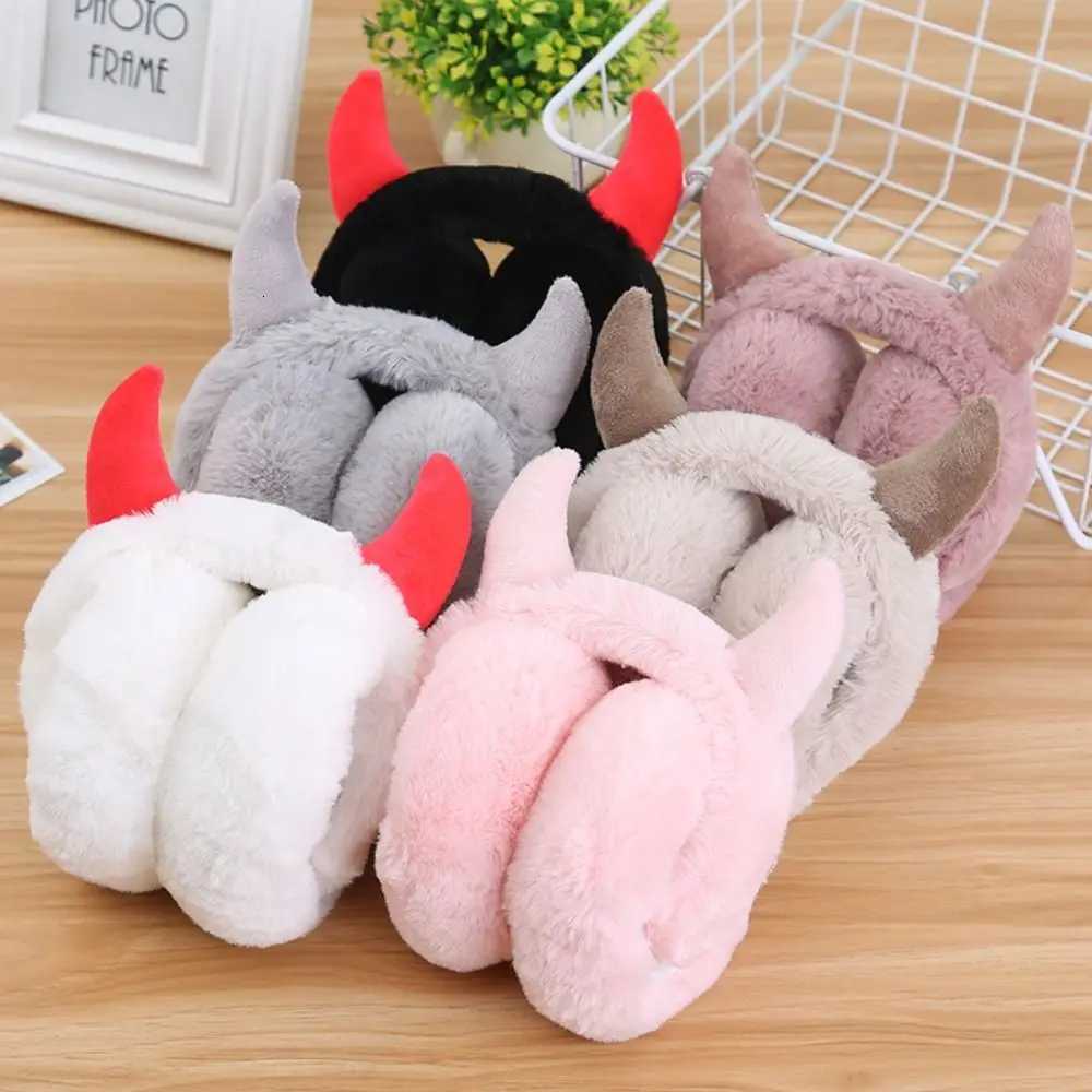 Soft Faux Rabbit Fur Devil Horn Earmuffs Solid Color Foldable Unisex Adult Earflap Ear Cover Ear-Muffs Ear Warmer Unisex W251110
