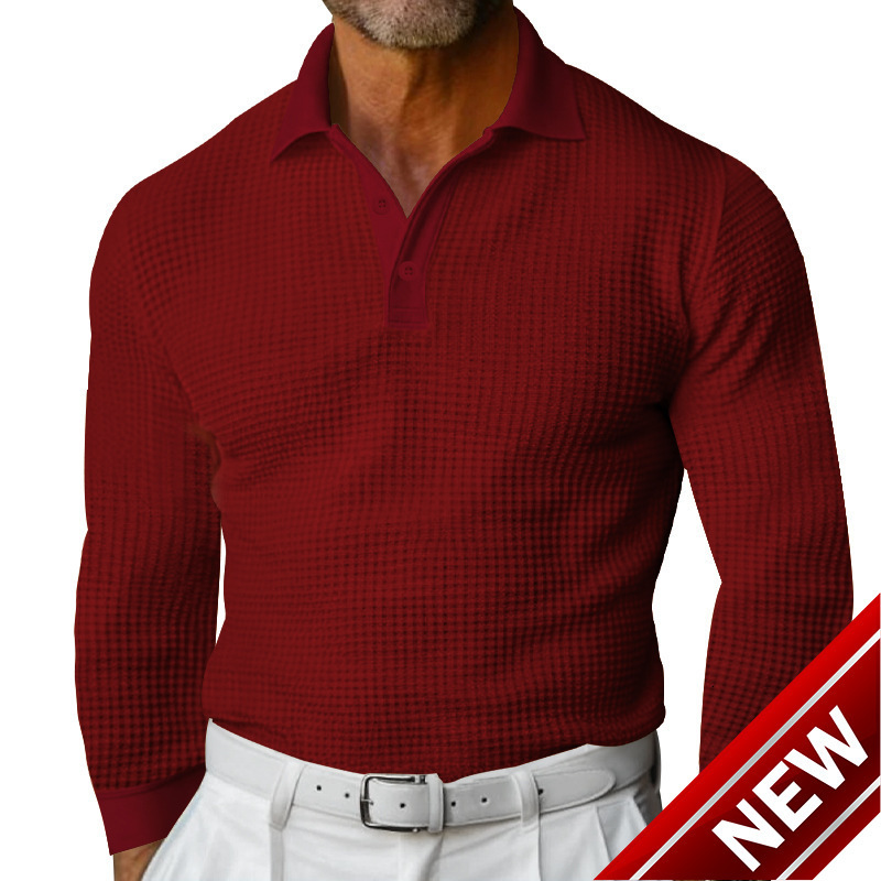 2025autumn American style new polo shirt with lapel button small square long sleeved casual T-shirt diverse styles
