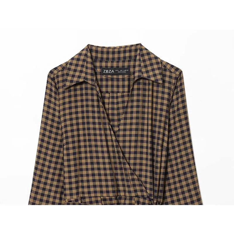Women Fashion Plaid Shirt Collar Dress Long Dresses With Belt Chic Sleeve Casual Autumn 251110