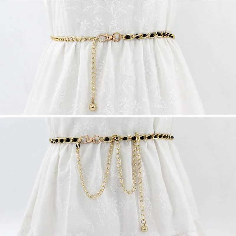 Metal Ball Pendant Waist Chain Text Thin Belt Gold Silver Long Girl Fem Belt Used for Dresses Leather Decorations Belts X250410