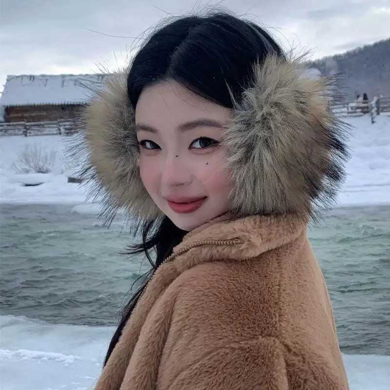 Y2k Korean Plush Furry Earmuffs Imitation Raccoon Fur Fashion Women Earflap Winter Windproof Warm Cycling Ear-Muffs Ear Cover W251110