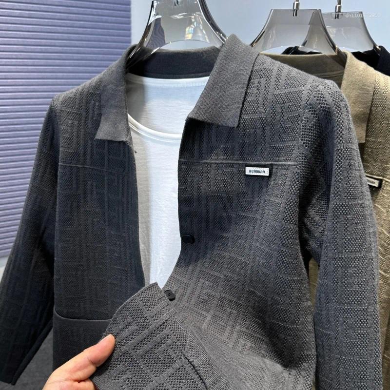 Men's Sweaters Autumn Winter High-Quality Cardigan Retro Collar Jacquard Knitted Sweater Coat Casual Fashionable Outerwear Shawl Trendy