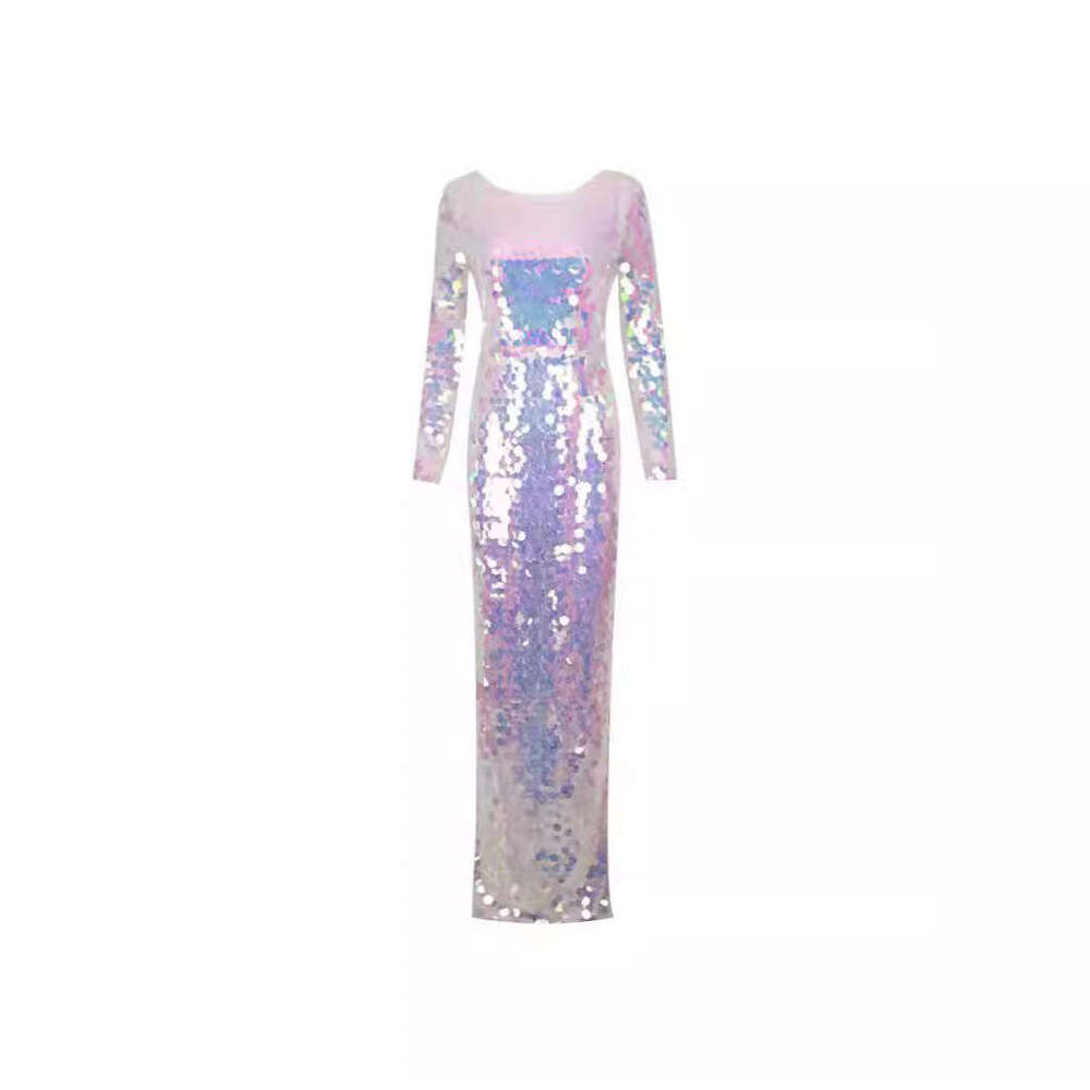 2025 Summer New Fashion Elegant Sexy Backless Mesh Sequin Sleeve Long Night club maxi dress SEXY DRESSES FOR WOMEN