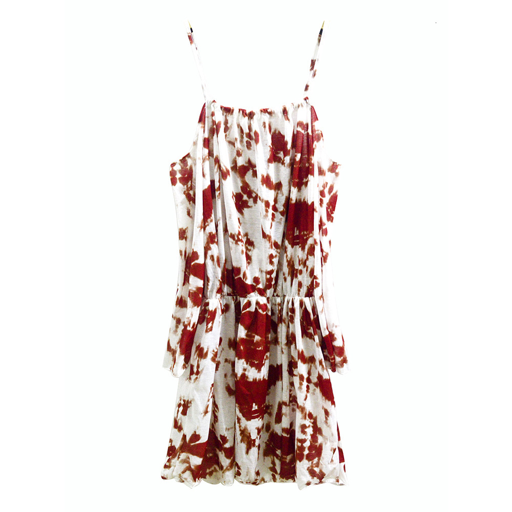 2024 Spring/Summer New Women's Lace up Elastic Waist Tie Dye Printed Strap Dress Holiday Leisure Short Skirt