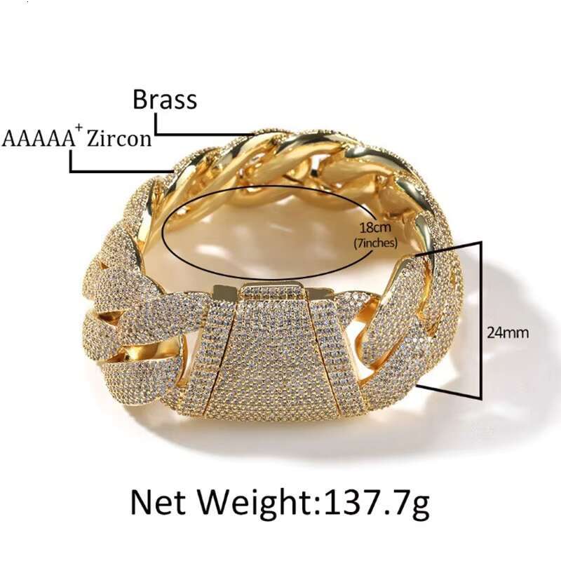 Full Chain Gold Plated 24mm Punk Thick Cuban Bracelet