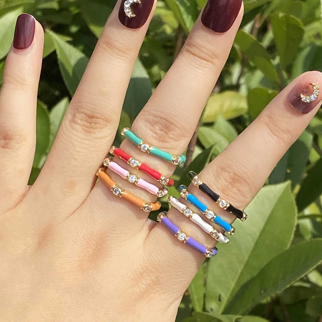 Multi-color dripping joint ring women's fashion Instagram hand jewelry vintage set ring J250410