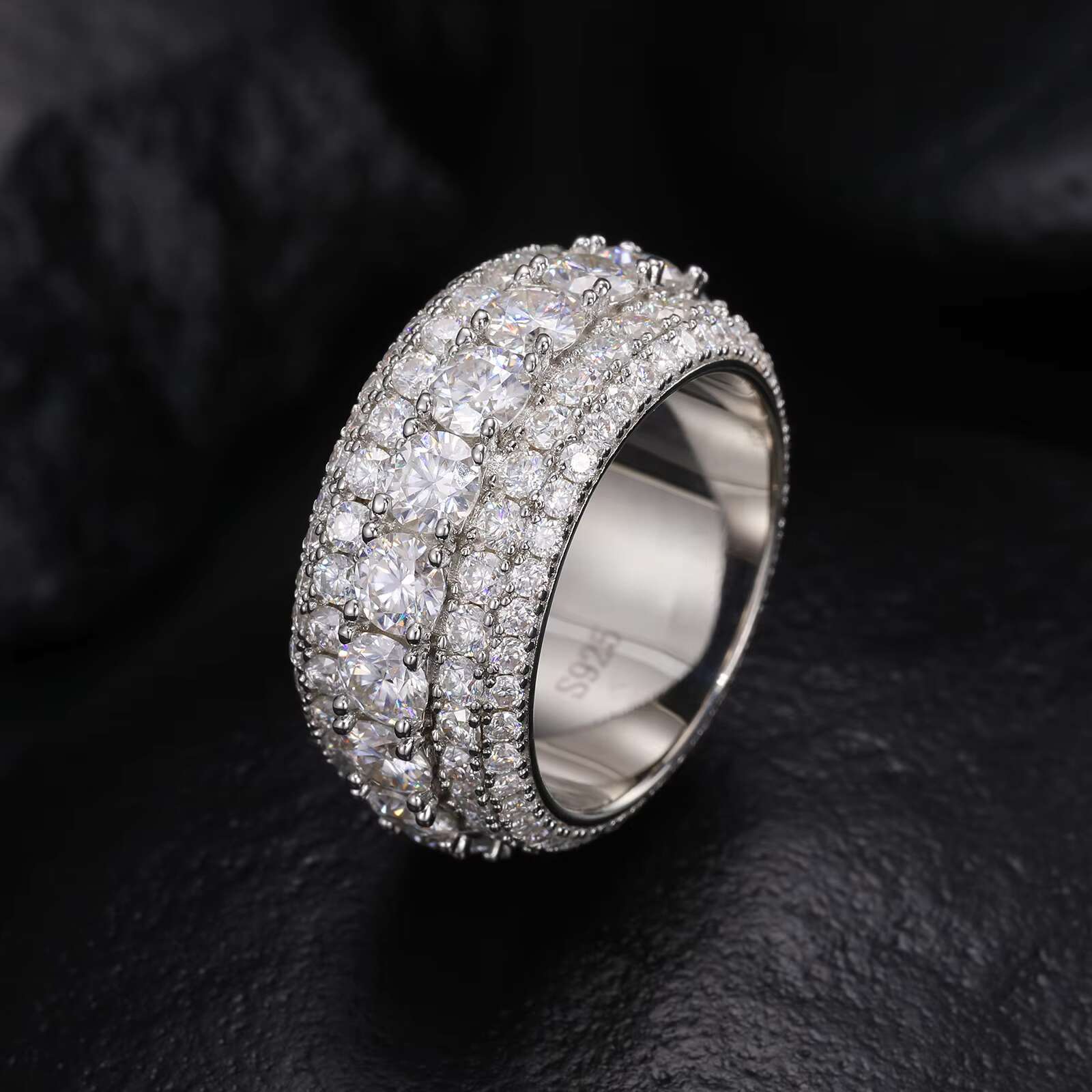 Luxury 5-Row Moissanite Ring Men 925 Sterling Silver Shiny White Gold Finish Fashion Jewelry Passes Diamond Weddings Parties