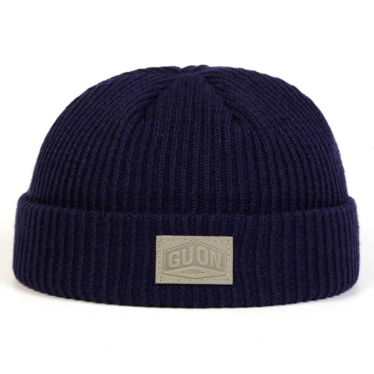 Unisex GUON DENIM Leather Label Beanies Hats Autumn and Winter Warm Knitted Hat Hip Hop Boy Girls CapsXJ251110