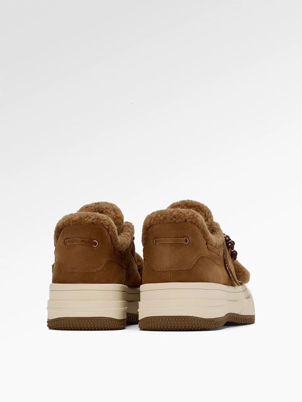 Designer's autumn and winter new retro wool lined sports shoes brown thick soled casual women's shoes