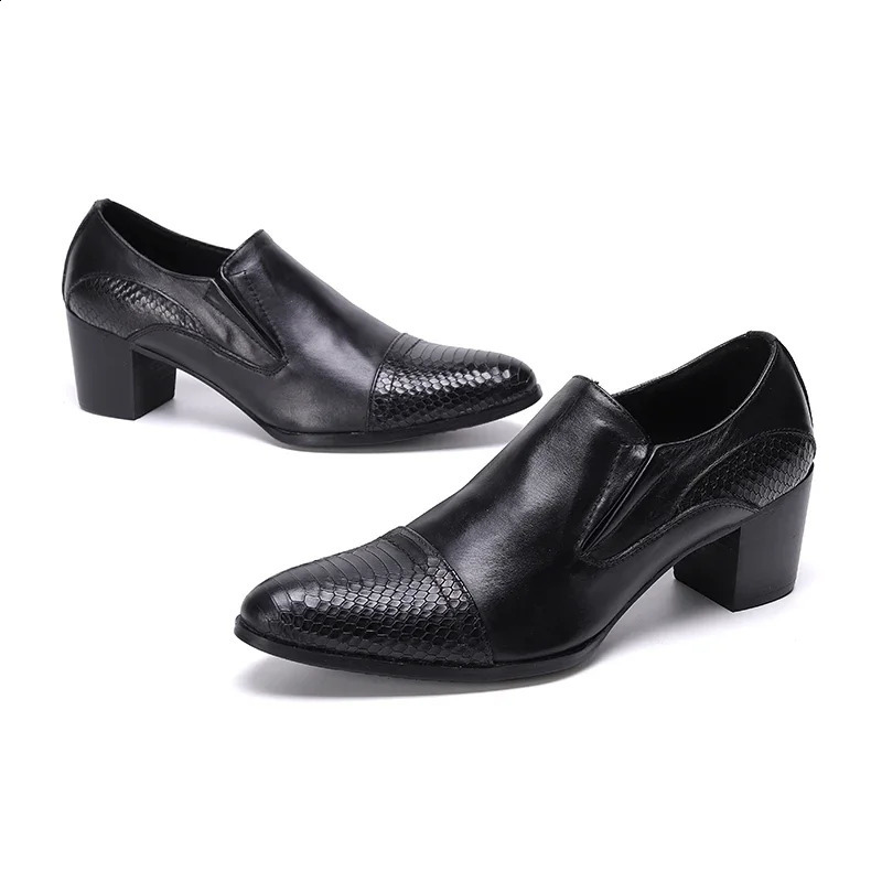 Original Male Serpentine Pointed Toe Shoes Wedding High Heel Dress Shoes Man Plus Size Business Office Genuine Leather Shoes 251106