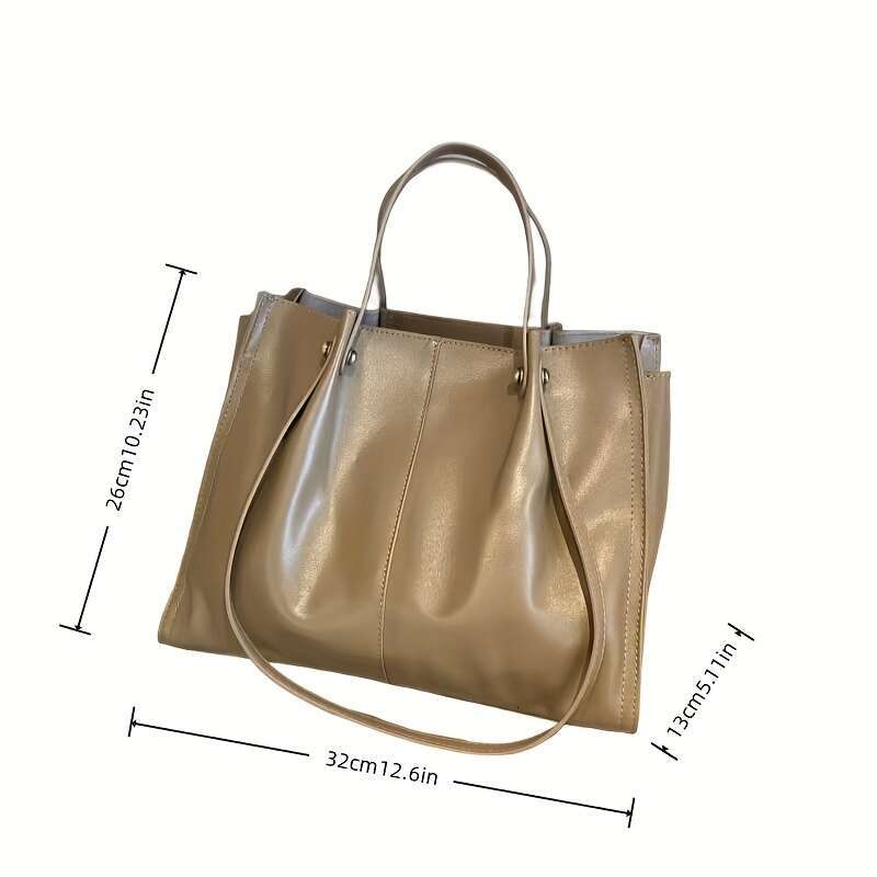 Women's Large Capacity Genuine Leather Tote Bag With Elegant Multi-Compartment Handheld Shoulder Bag, Golden-Tone Hardware & Zipper Closure, Adju