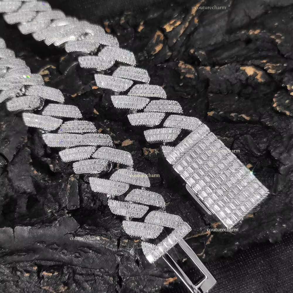 Customized 20mm 2 Rows Baguette CZ Zircon Iced Out Miami Cuban k Chain Bracelet Bg Brass Hip Hop Jewelry Necklace