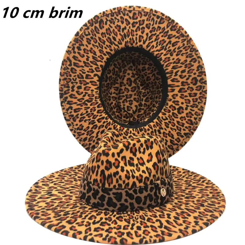 Fedora hat 10cm large brown cheetah pattern jazz oversized brown cheetah print top hat flat brown couple jazz hat 250407