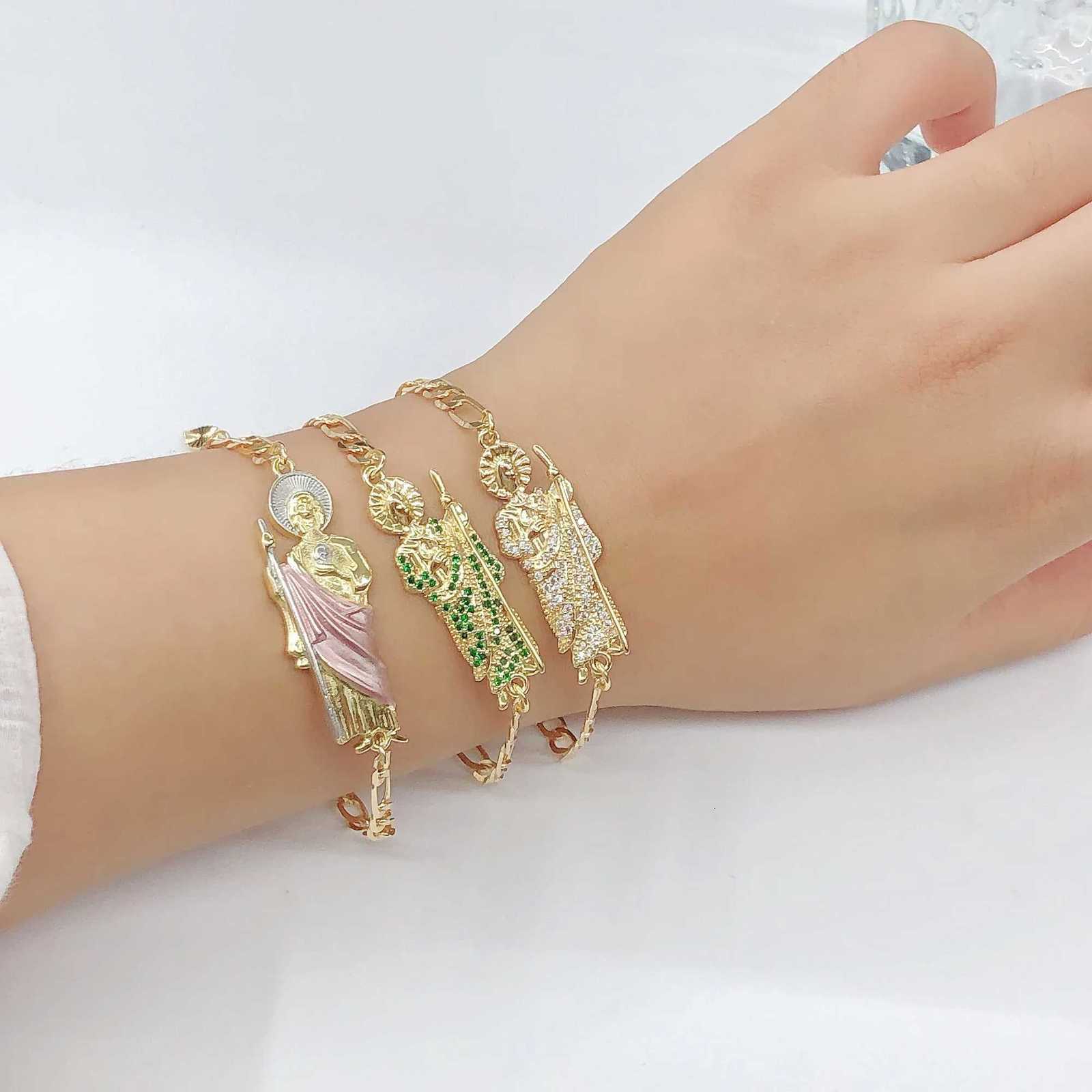 Simple Stylish St Jude Gold Plated Womens Thin Bracelet Religious Jewelry for Daily WearT251110