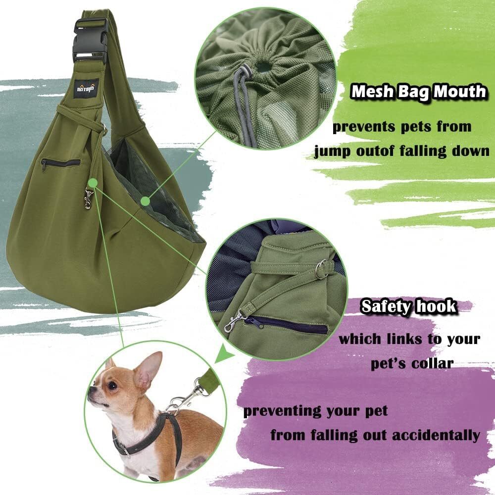 NATUYA Pet Dog Strap Strap - Dog Strap with Mesh Bag Suitable for Pet Cats - Hands Free Pet Bag - Buckle Mesh Bag Pet Bag (Green)