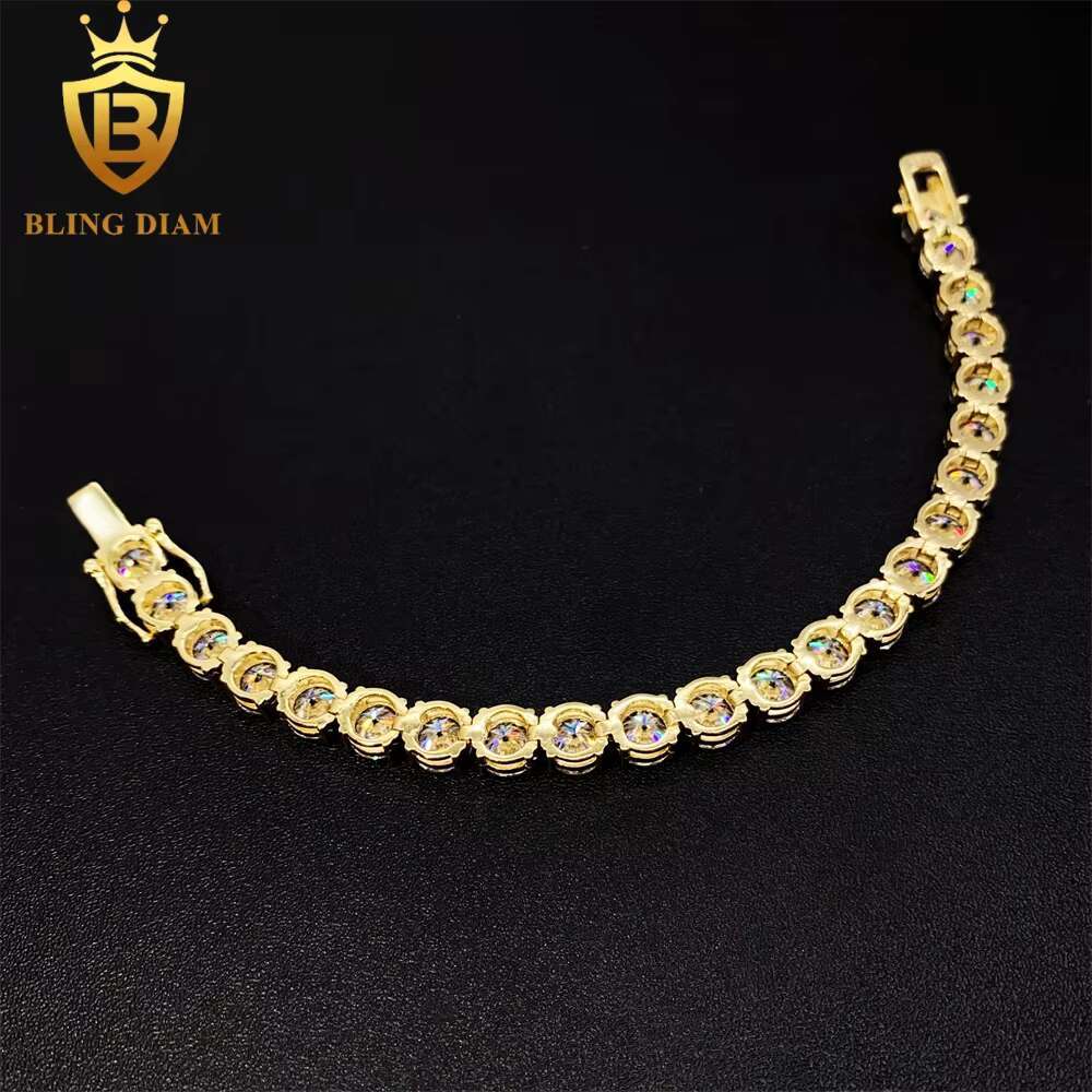 GRA Certificates 925 Sterling Silver Gold Plated Hip Hop Jewelry VVS Moissanite Diamond 6.5mm Tennis Chain