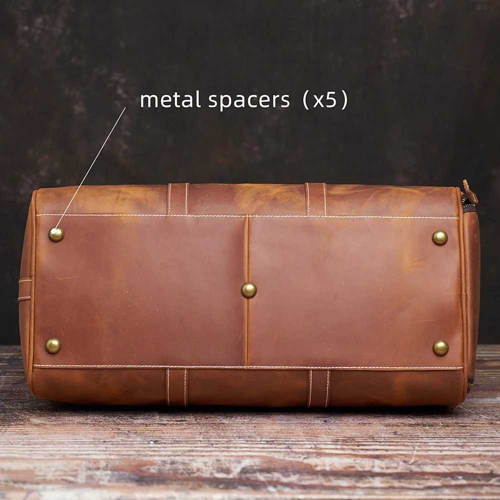 Vintage Mens Travel Bag Genuine Leather Hand Luggage Boston Bag Duffle Large Capacity Shoulder For 16 Inch Laptop NUPUGOO K251110