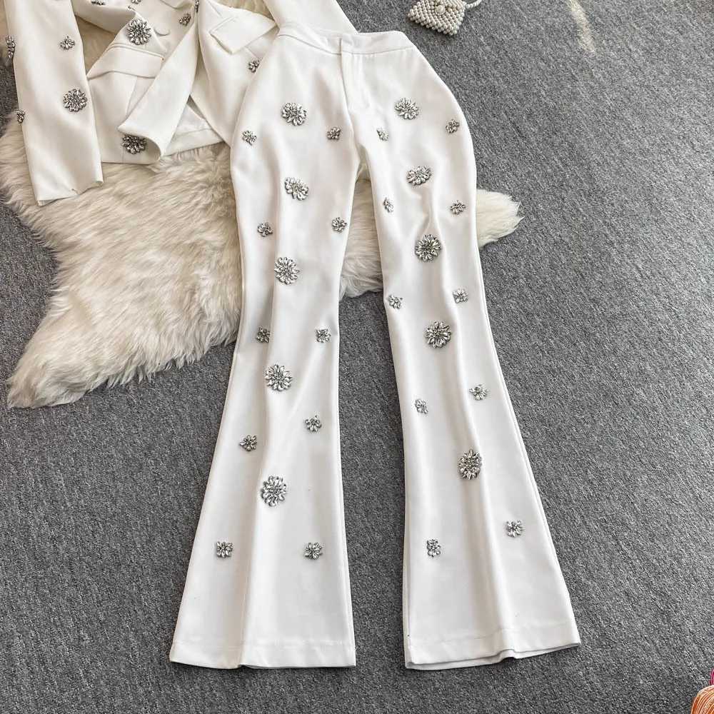 TWOTWINSTYLE Two Piece Set For Women Notched Collar Long Sleeve Spliced Button Coat High Waist Pant Fashion Set Female W251110