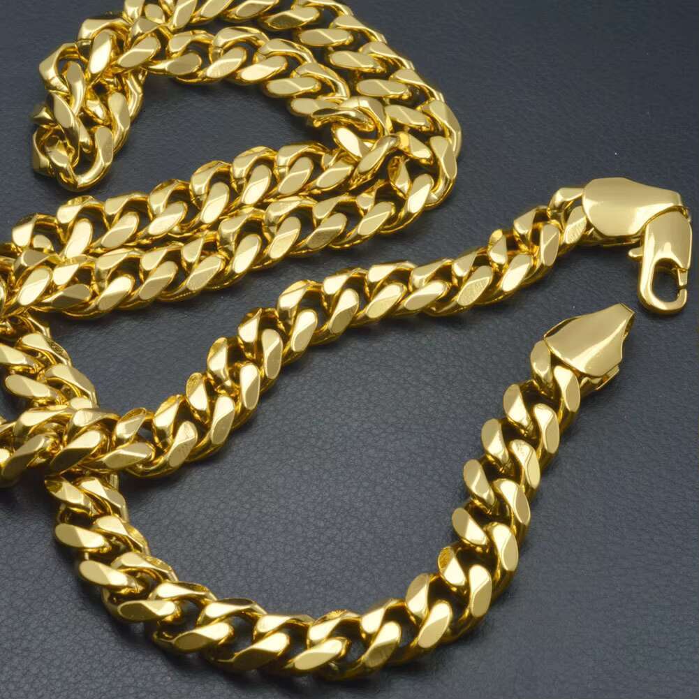 3mm Solid 925 Sterling Silver Miami Cuban Link Chain 14k Gold Plated Great Hip Hops Mens or Ladies Heavy Necklace for Pendant