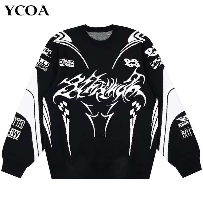 Men Winter Sweater Coat Streetwear Y2k Knitwear Oversized Goth Long Sleeve Tops Korean Fashion Harajuku Pullover Jumper Clothing 251023CJ