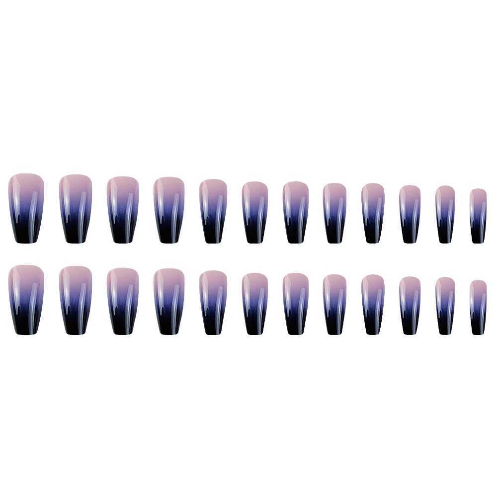 24 pieces of glossy medium length ballet dancer pressed nails pink and purple gradient fake nails artificial solid color fake nails W250410