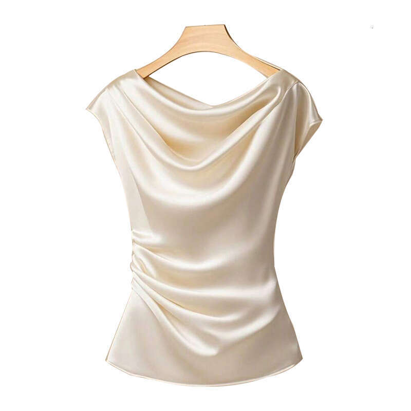 Cross-Border European and American Style Elegant Mature Satin 2025 Summer Amazon French High-End Slimming Shirt for Women