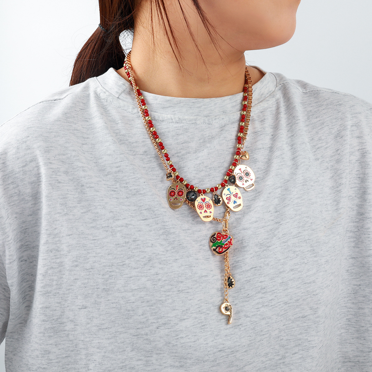 Exquisite Alloy Skull Love Whistle Two Piece Necklace Hand Woven Design Necklace Daily Wear Necklace