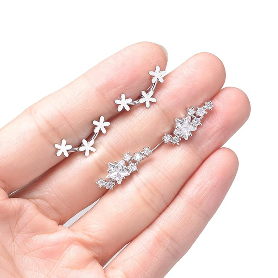 30Pcs Cartilage CZ Stud Earrings Conch Forward Helix Tragus Daith Piercing Lip Rings Heart Butterfly Jewelry for Women Men 16G Silver Tone