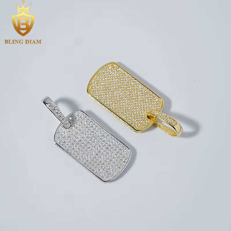 Wholesale Price Small Dog Rectangle Pendants Hip Hop Fine Jewelry Moissanite Iced Out 925 Silver Charm Pendant