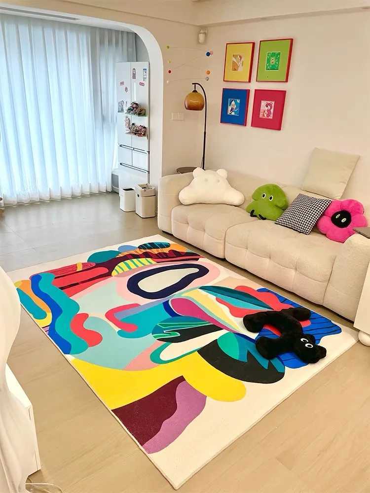 VIKAMA Color Dopamine Carpet Living Room Art Premium Feel Sofa Cushion Coffee Table Bedroom Bed Rug Retro Home Decor Y251110