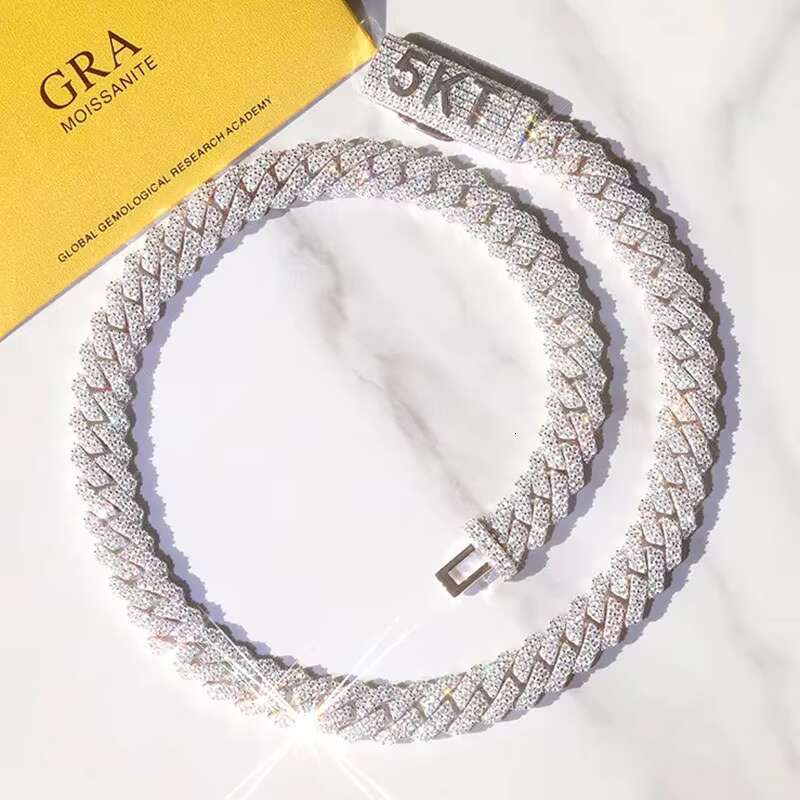 Gems 8mm 10mm 12mm Width 925 Solid Silver Ice Out Moissanite Diamond Cuban Link Chain Necklaces for Hip Hop Jewelry