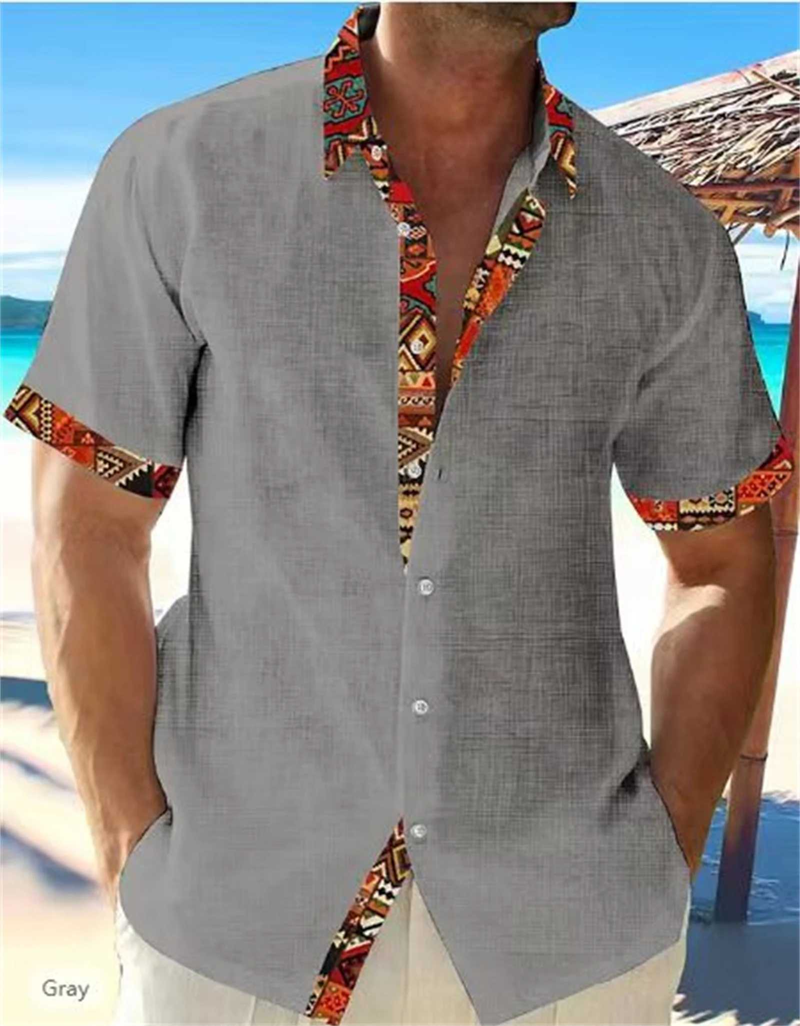2017 Summer Fashion New Mens High Quality Hawaiian Beach Linen Short Sleeve Mens Street Solid Top Plus Size X250410
