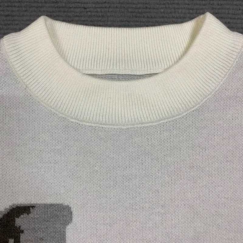 Fashion Womens WinterWhite Sweater Y2K Top 2000s Clothes Sweatshirts Woman Character Pattern Retro Loose Knit Sweater Jacket Fashion Y251110