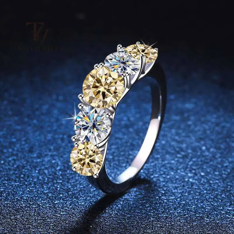Classic 18k Plated 36CT All Rings For Women 5 Stones Sparkling Diamond Wedding Band S925 Sterling Silver Jewelry 251103