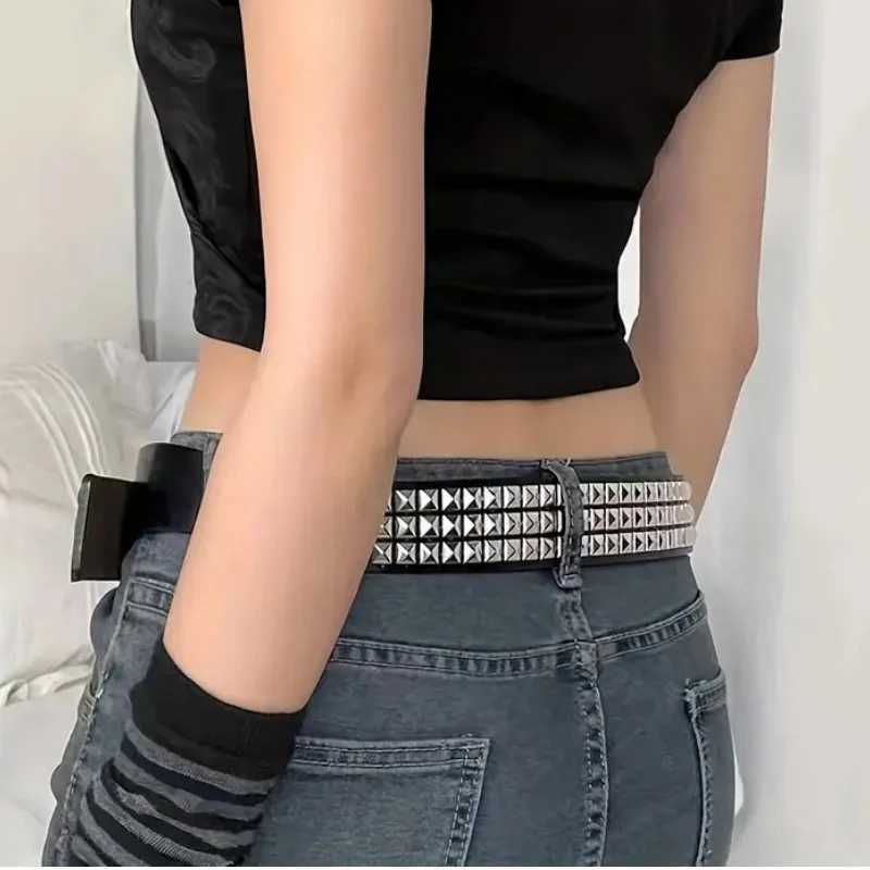 Trend Rivet Belt Heavy Metal Belt Mens Bun Punk Nightclub Rock Style Belt Jeans Belt Y2K Belt Fashion Decoration Belt X250410