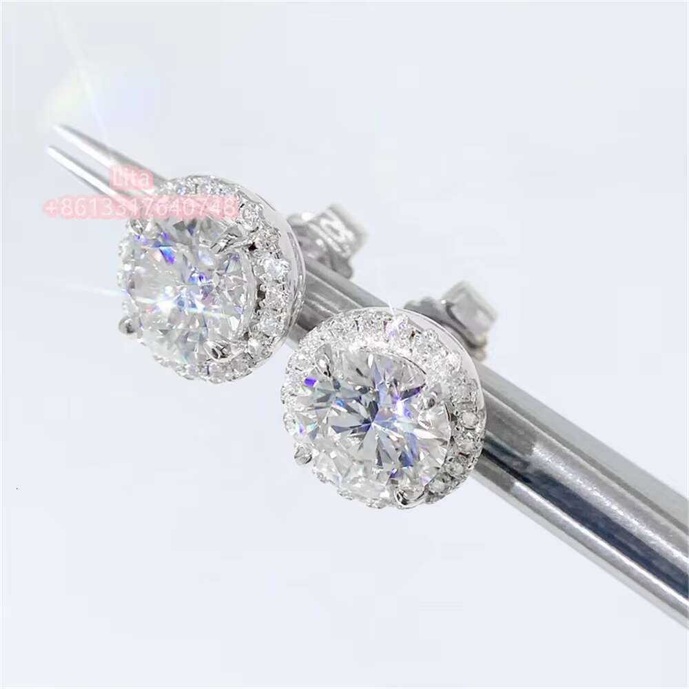 Wuzhou Wholesale Iced Out Jewelry Moissanite Earrings Rose Gold Diamond Stud Earrings 925