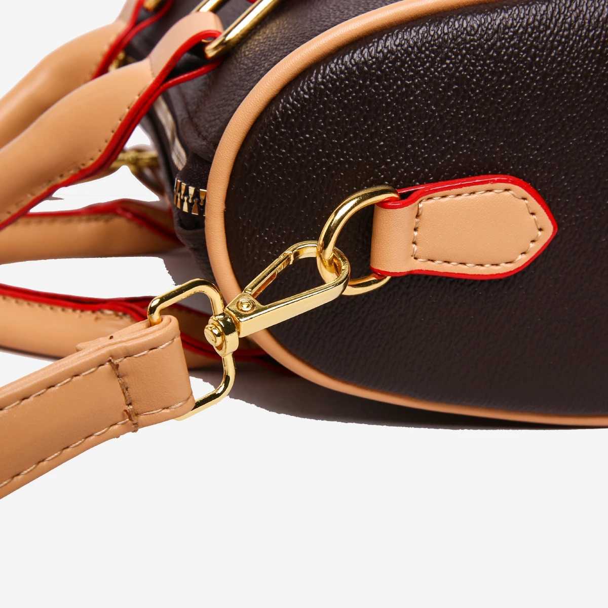 Vintage Brown PU Leather Boston Bag Womens Lightweight Small Crossbody Bag Luxury Designer Handbag Shoulder Bags for Phone K251110