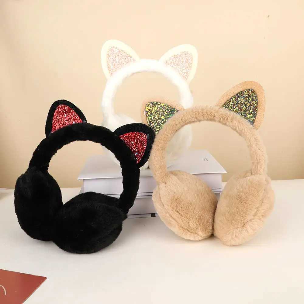 Cute Sequin Plush Cat Ear Earmuffs Women Girls Fluffy Earflap Warmers Outdoor Earmuffs Fluffy Earflap Headband Ear Cover W251110
